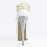 White Pearl Ankle Strap High Stiletto Heels