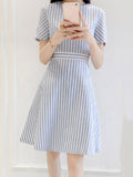 AZMODO Round Neck Striped Skater Dress