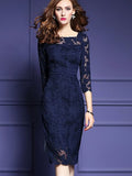 Half Sleeve Solid Color Lace Women's Sheath Dress