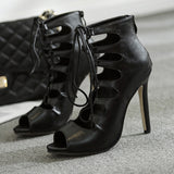 Net red section hollow cross straps sexy high heel sandals Roman shoes