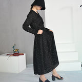 2020 New Spring Round Neck Long Sleeve Solid Black Chiffon Dot Loose Big Size Dress Women Fashion