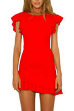 Round Neck Flounce Plain Short Sleeve Casual Dresses