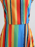 Stripe Colorful Round Neck A-Line Women's Day Dress