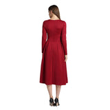 Autumn and winter long-sleeved solid color round neck zipper pocket dress