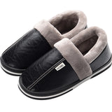 Winter Home Indoor Waterproof Non-Slip Cotton Slippers Female Pu Leather Thick Bottom Couple Slippers.