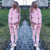 Slim Color Block Women's Velvet Suit Sportswear Casual Pants Suit