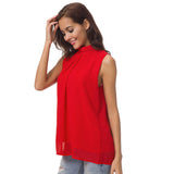 Women's Chiffon Top Double-layer High Neck Sleeveless Chiffon Shirt