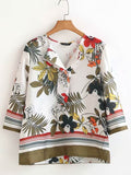 Mixed Print Color Block Notched Lapel Women's Blouse