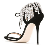 AZMODO Women's Pumps Crtystal Buckle Strap Peep Toe High Heels Wedding Shoes 10088