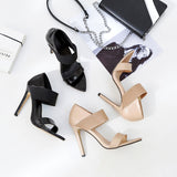 Womens Sandals 11cm Stiletto High Heels Sexy Party Stretch Fabric Ankle Strap Heels Women Summer Shoes Scarpe