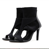 Women's shoes sandals thin heel summer elasticity zipper open toe sexy stiletto high heels woman ladies sandals female black