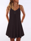 Spaghetti Strap Double Breasted Plain Shift Dress
