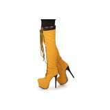 Breathtaking Coppy Leather Lace-Up Knee High Boots