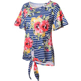 Women's T-shirt Round Neck Print Sleeve Loose Knot Short Sleeve