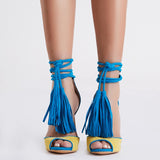 Open Toe Fringe Lace Up Sandals