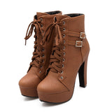 azmodo Lace up Chunky Heel Ankle Boots
