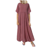 Women vintage O-Neck long maxi dress Dot Peinted Casual summer Dress beach boho dresses