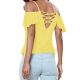 New Tops Strapless Cross Halter Fly-Sleeved T-Shirt