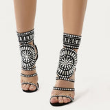 Women Strappy High Heels Gladiator Stilettos Peep Toe Embellished Rhinestone Jeweled Sandals