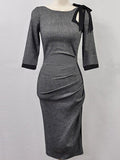 Gray Ruffled Half Sleeve Backless Women's Sheath Dress
