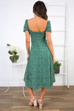 Summer Vintage Party Dress Square Collar Ruffle Elegant Sexy Dress Beach Female Green Mid Dresses Vestidos
