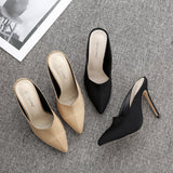 Summer Open Toe Sandals Women Mule Slides Mesh Hole Cut Out Hollow Stilettos High Heels Casual Clubwear Shoes black AZ760-a5