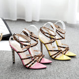 Sexy yellow pink sandals ladies sandal summer shoes new pointy peep toe cross strip stilettos high heels wedding woman shoes