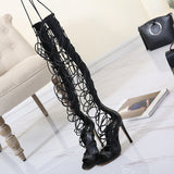 Thigh High Lace Up Sandals Sexy Hollow Cross-strap Boots