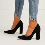 azmodo Solid Black Chunky Heel Pump