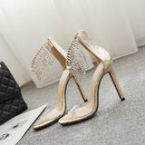 Women Crystal Glitter Sandals Pump 2018 High Heels 11CM Sandals Lady Chic Cover Heel Party Sexy Shoes