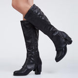 Fashionable Gray Coppy Leather Knee High Boots with Chic Zipper Decoration