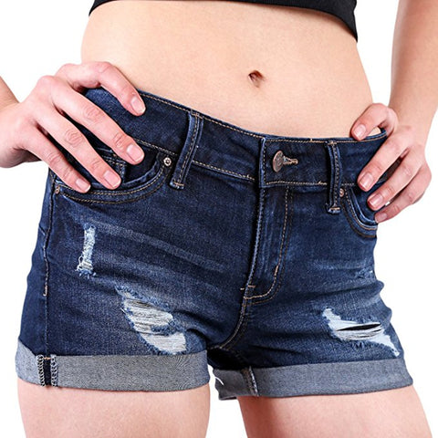 Women Clothing European and American BF summer wind female blue high waist denim shorts women worn loose burr hole jeans shorts