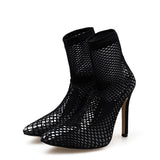azmodo Sexy Black Pointed Toe Slip-On Banquet Ankle Boots
