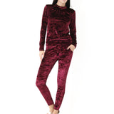 Slim Color Block Women's Velvet Suit Sportswear Casual Pants Suit
