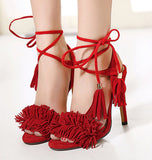 Sexy Sandal fashion Tassel lace-ups Sandals All-match fringed strap sandals high-heeled shoes