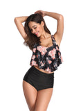 Women's Swimsuit Two Piece Bathing Suits Ruffled Flounce Top Printed High Waisted Bottom Tankini Set