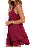 Spaghetti Strap Asymmetric Hem Plain Shift Dress