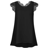 Lace stitching tops for women Loose sleeveless chiffon shirts