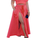 New Arrival European Women's Hot Sale Irregular Vented Print Long Party  Sexy Skirts
