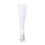 White Upper Stiletto Closed-toes Knee High Boots