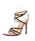 Sexy yellow pink sandals ladies sandal summer shoes new pointy peep toe cross strip stilettos high heels wedding woman shoes