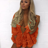 Bikini Beach Blouse Solid Color Bat Sleeve Chiffon Blouse