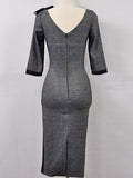 Gray Ruffled Half Sleeve Backless Women's Sheath Dress