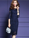 Half Sleeve Solid Color Lace Women's Sheath Dress