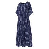 Women vintage O-Neck long maxi dress Dot Peinted Casual summer Dress beach boho dresses
