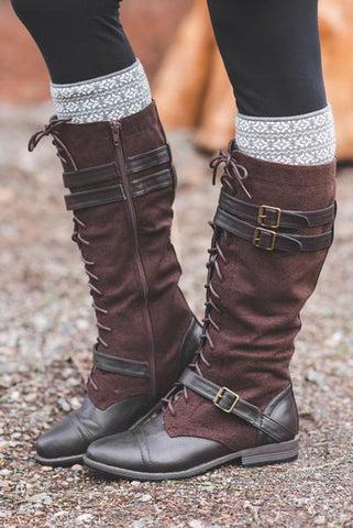 Buckles Decoration Lace up Square Heel Ankle Boots Buckles Decoration Lace up Square Heel Ankle Boots
