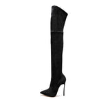 azmodo Suede Pointed Toe Stiletto Heel Thigh High Boots