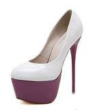 Superfine high heel white purple colorblock high heels