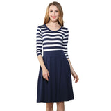 Women's Skirts Cropped Sleeve Neck Stripe Dress