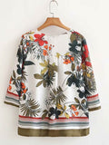 Mixed Print Color Block Notched Lapel Women's Blouse